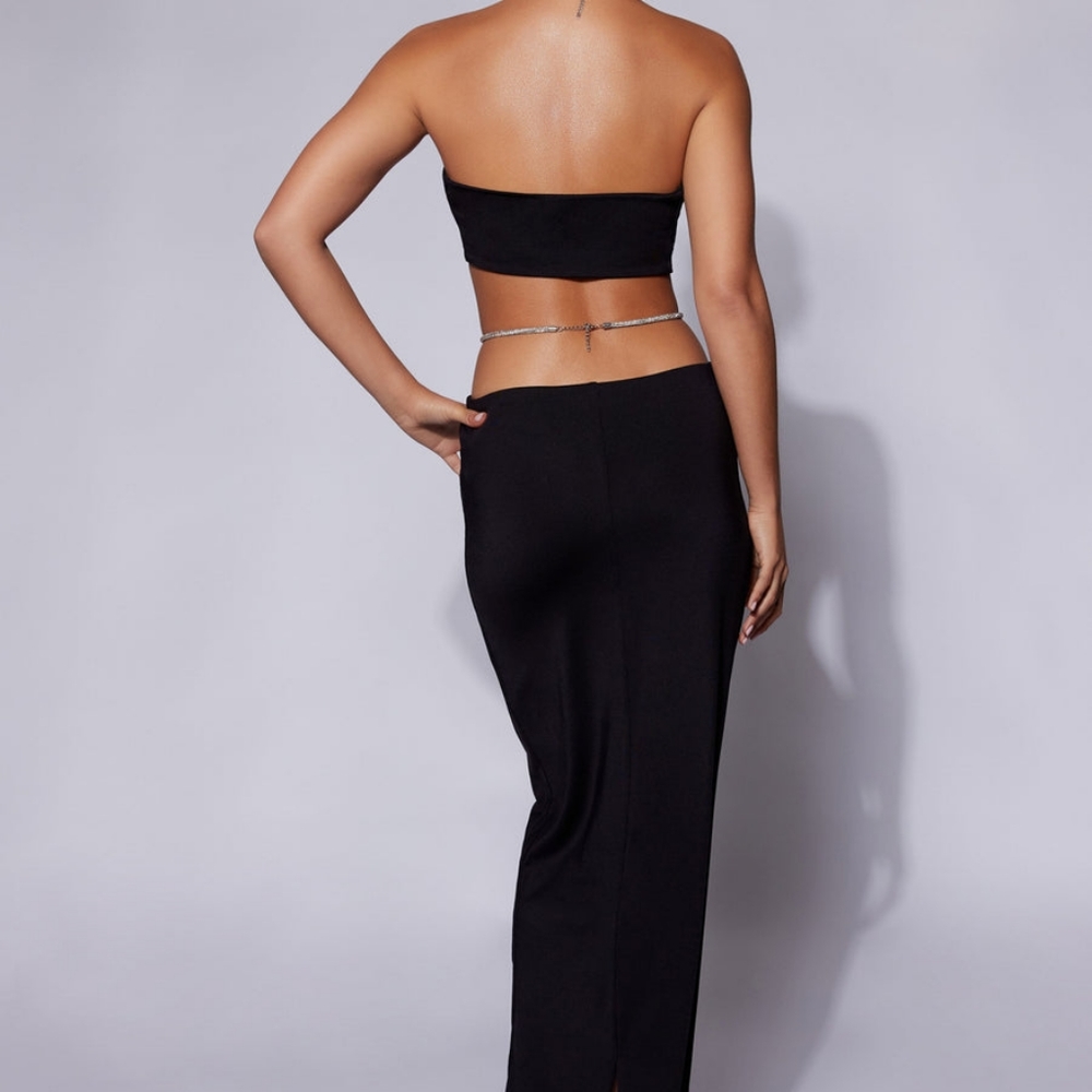 Diamante Rope Ruched Bandeau - Black - Picture 4 of 4